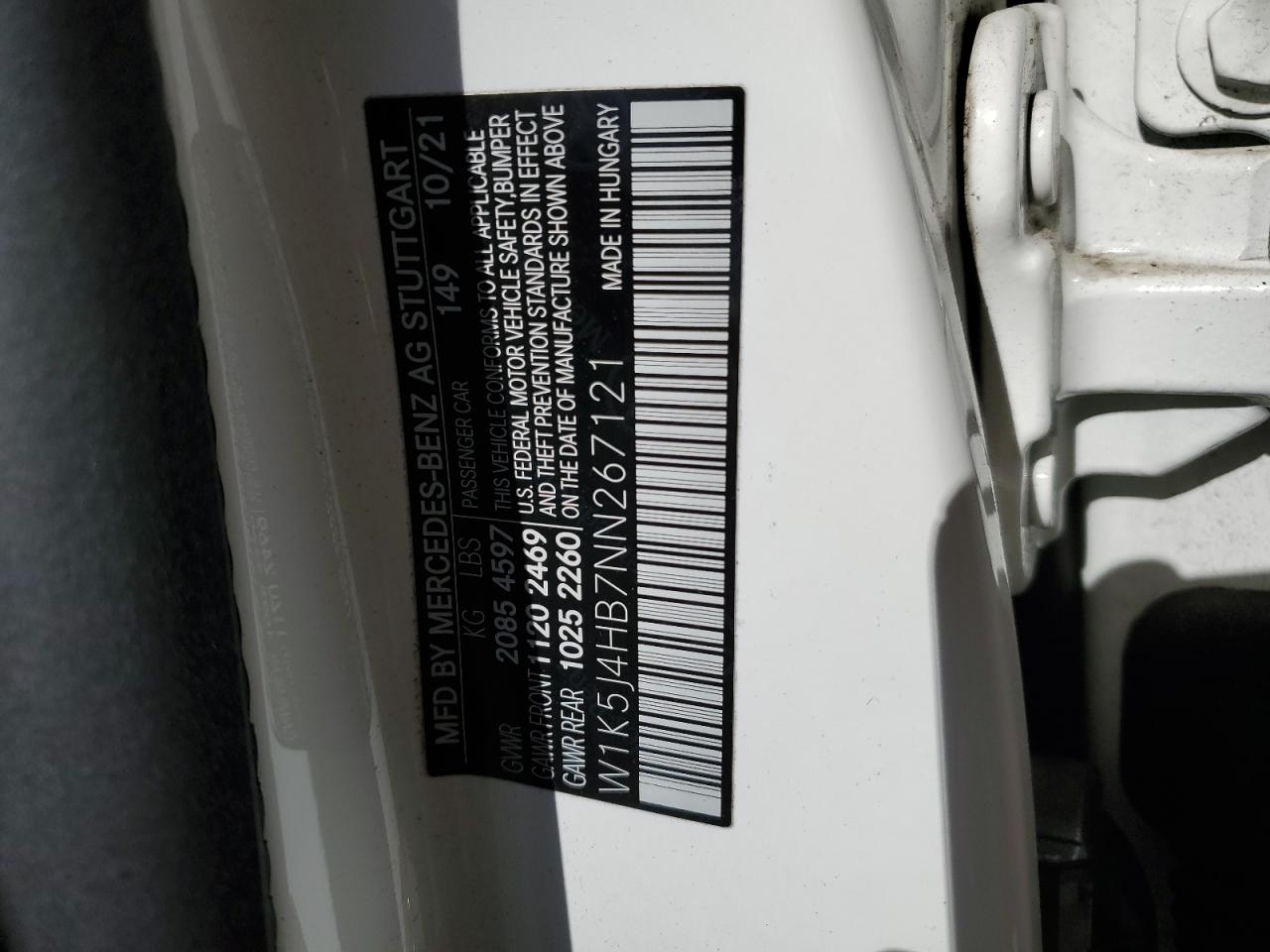 2022 MERCEDES-BENZ CLA 250 4MATIC VIN:W1K5J4HB7NN267121