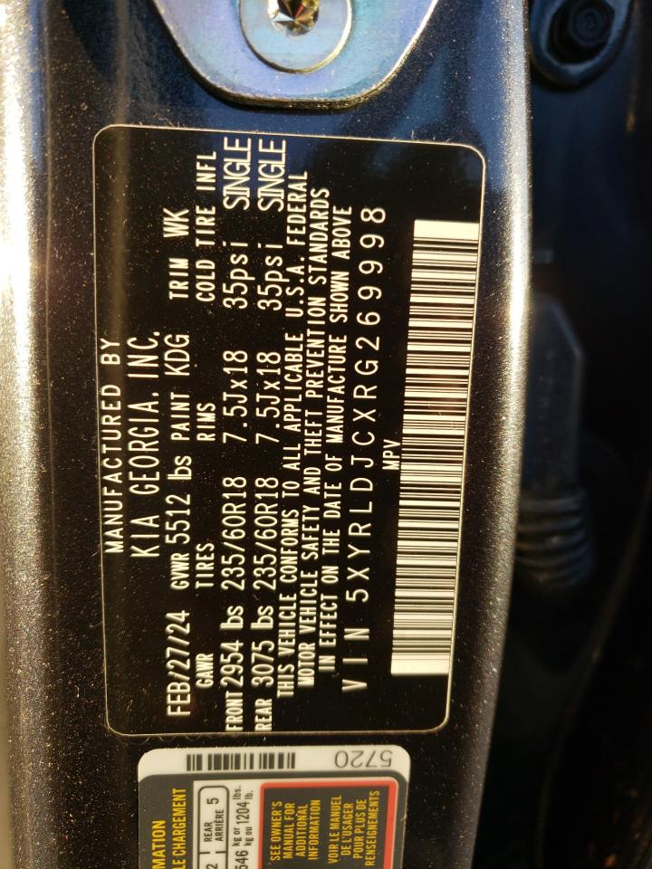 2024 KIA SORENTO S VIN:5XYRLDJCXRG269998