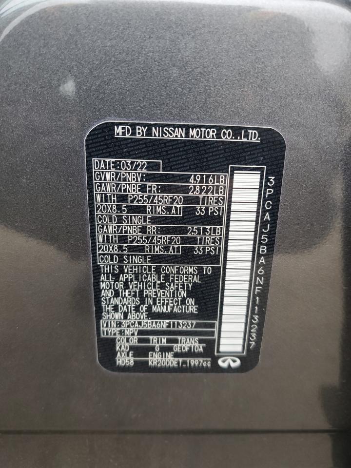 2022 INFINITI QX50 LUXE VIN:3PCAJ5BA6NF113237