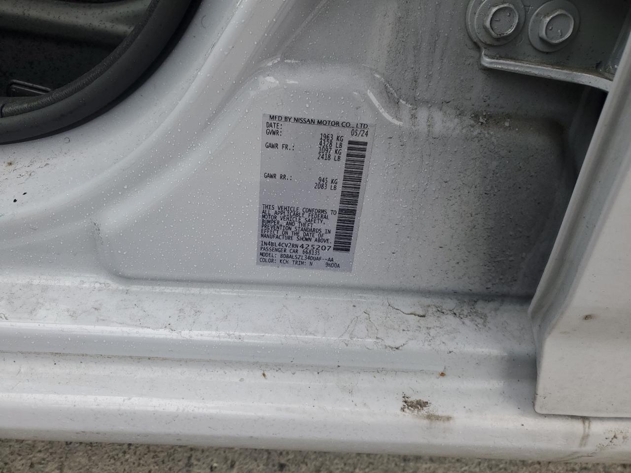 2024 NISSAN ALTIMA SR VIN:1N4BL4CV2RN425207