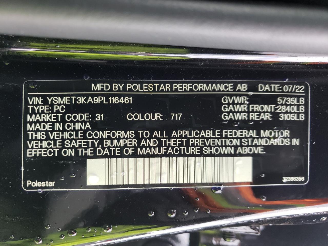 2023 POLESTAR 2 VIN:YSMET3KA9PL116461