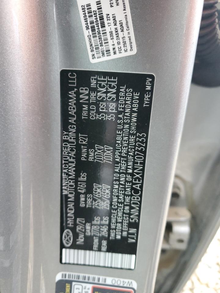 2022 HYUNDAI TUCSON SEL VIN:5NMJBCAEXNH073233