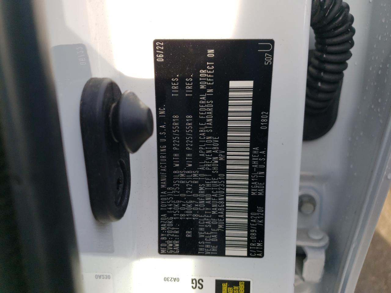 2022 TOYOTA COROLLA CROSS XLE VIN:7MUEAABG8NV023510