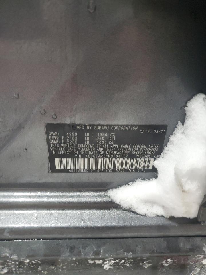 2022 SUBARU IMPREZA SPORT VIN:4S3GTAM61N3704157