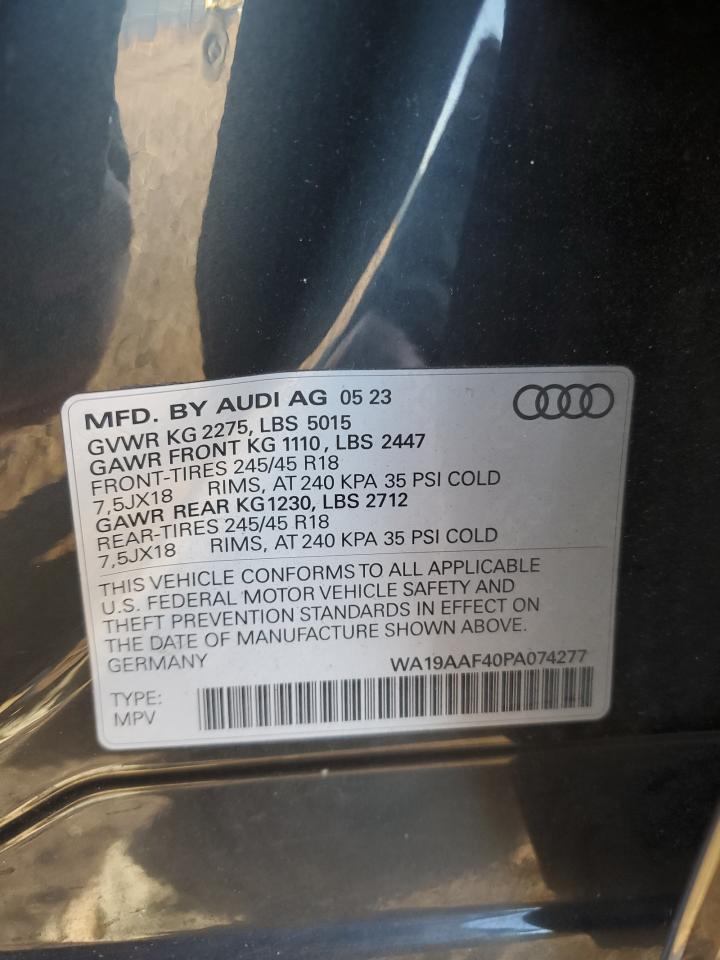 2023 AUDI A4 ALLROAD PRESTIGE VIN:WA19AAF40PA074277
