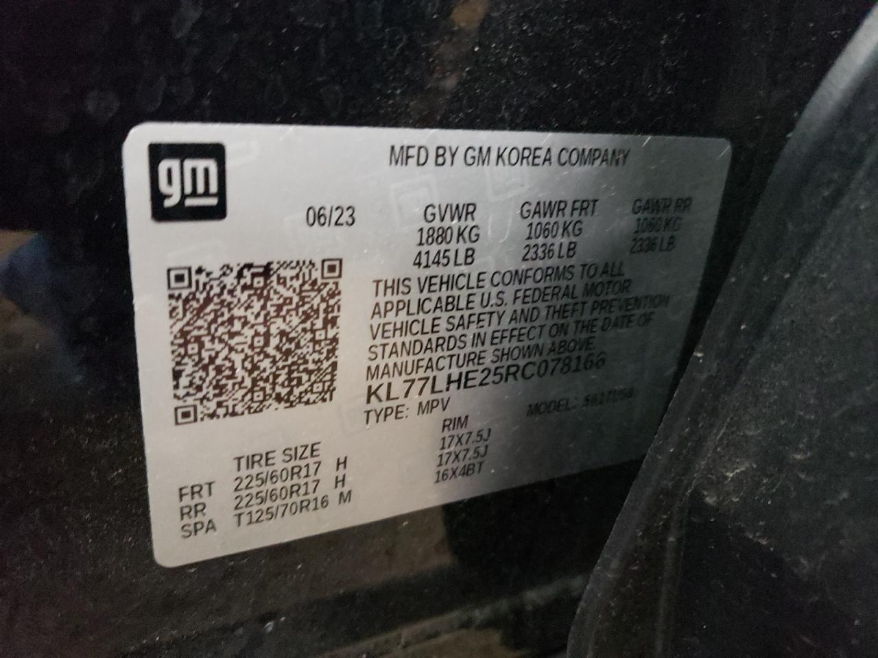 2024 CHEVROLET TRAX 1LT VIN:KL77LHE25RC078166