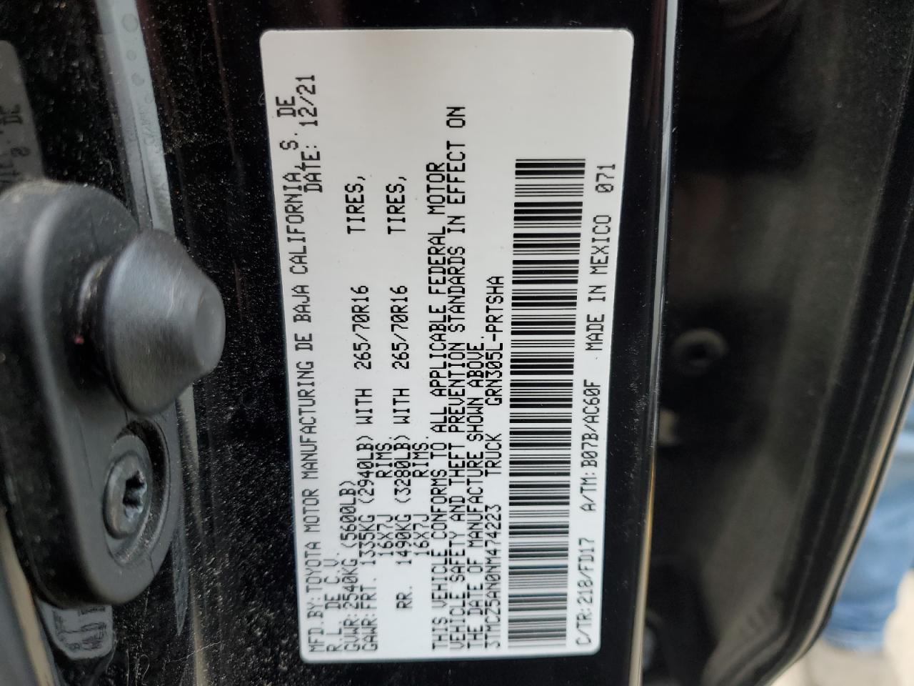 2022 TOYOTA TACOMA DOUBLE CAB VIN:3TMCZ5AN0NM474223