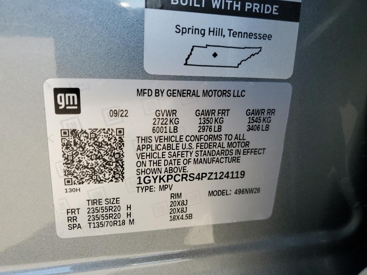 2023 CADILLAC XT6 PREMIUM LUXURY VIN:1GYKPCRS4PZ124119