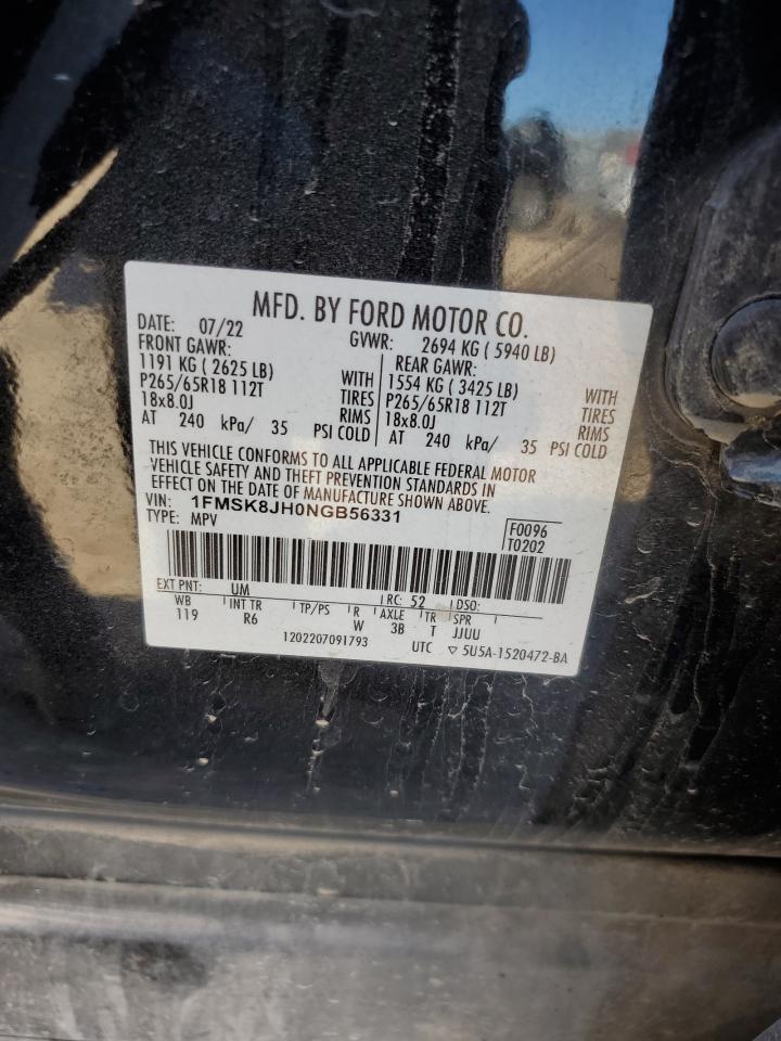 2022 FORD EXPLORER TIMBERLINE VIN:1FMSK8JH0NGB56331