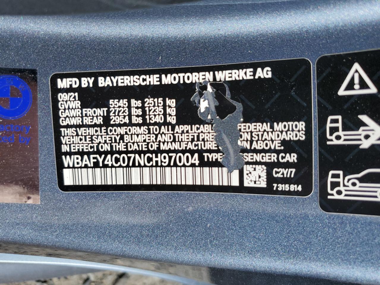 2022 BMW M850XI VIN:WBAFY4C07NCH97004