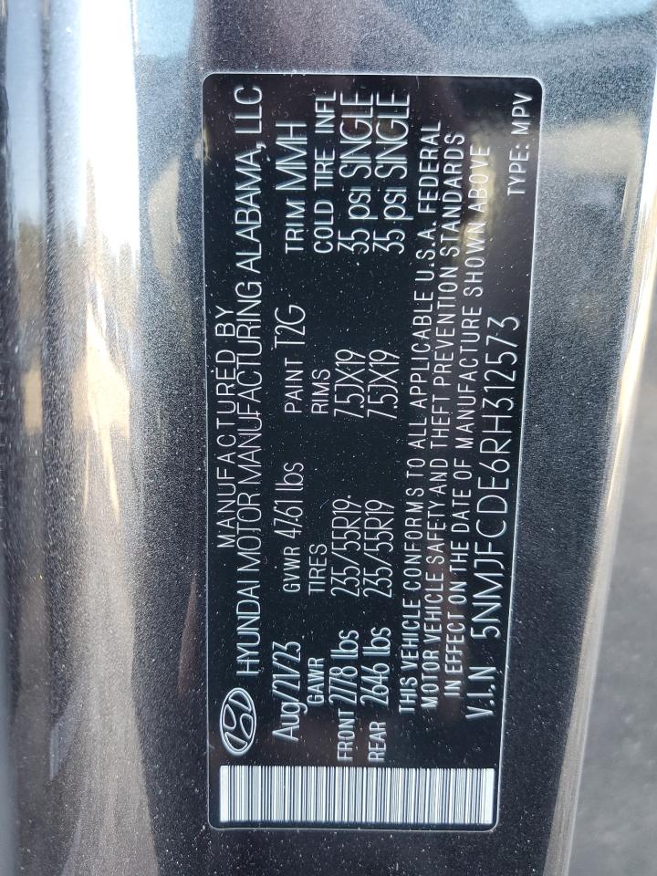 2024 HYUNDAI TUCSON SEL VIN:5NMJFCDE6RH312573