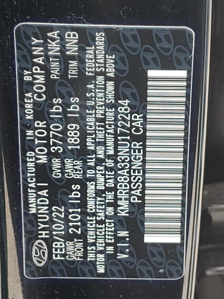 2022 HYUNDAI VENUE SE VIN:KMHRB8A33NU172284