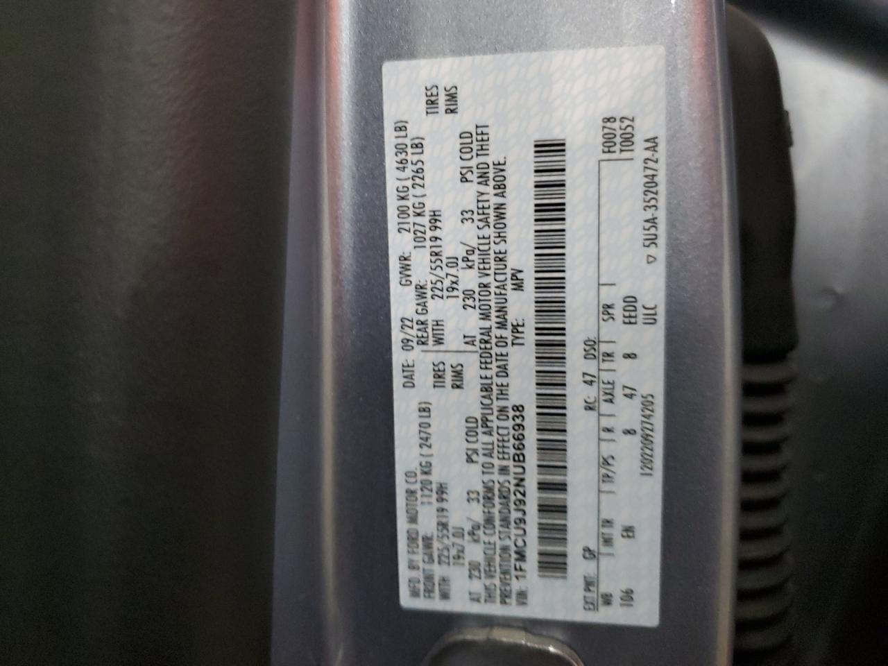 2022 FORD ESCAPE TITANIUM VIN:1FMCU9J92NUB66938