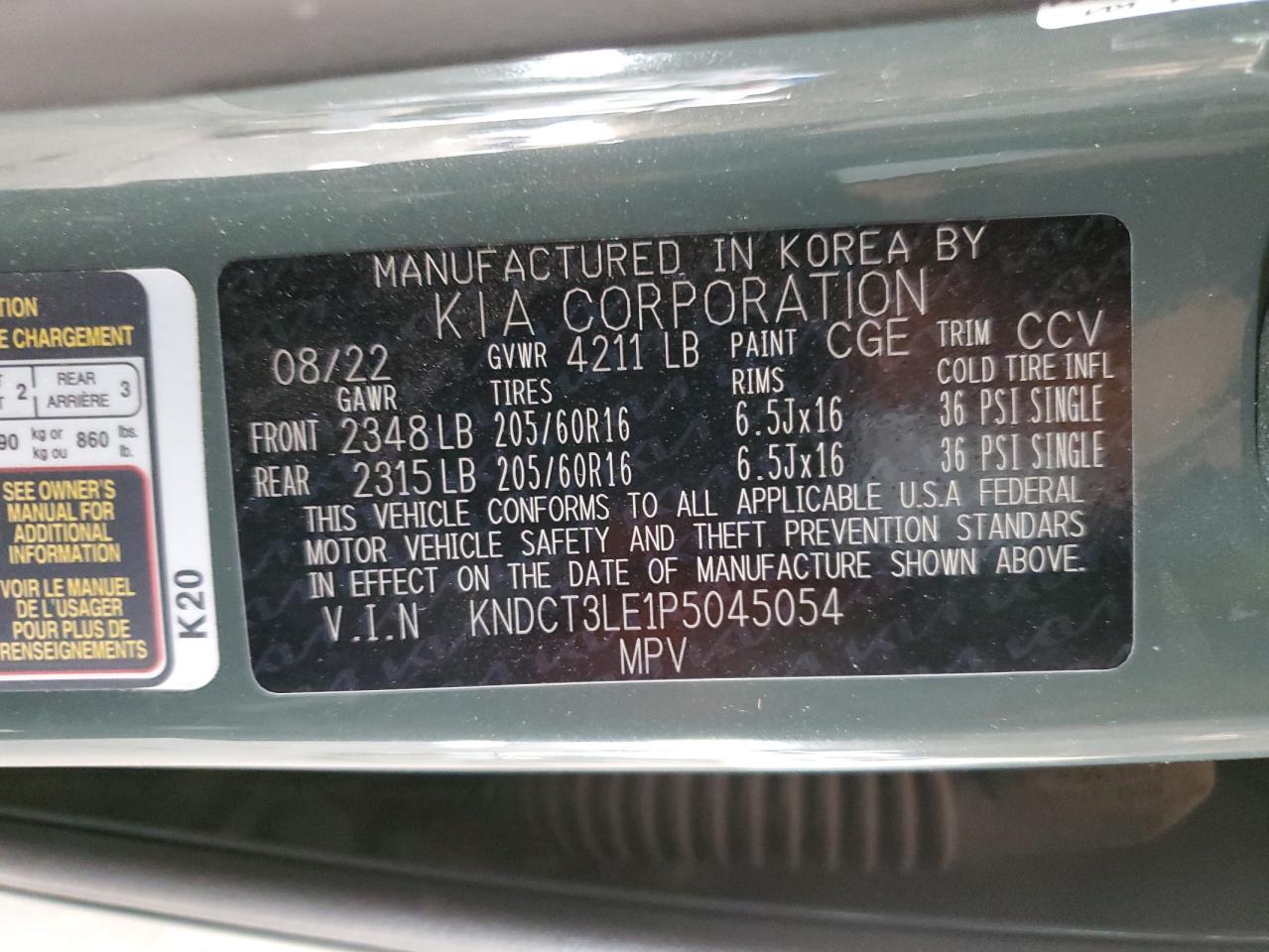 2023 KIA NIRO SX VIN:KNDCT3LE1P5045054
