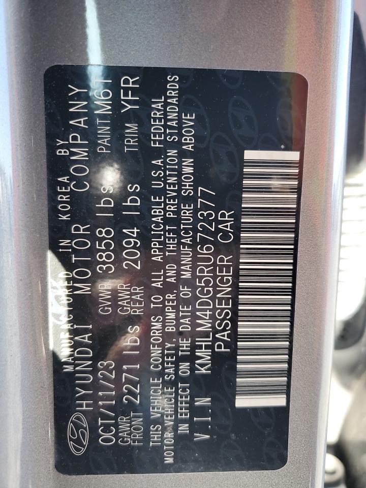 2024 HYUNDAI ELANTRA SEL VIN:KMHLM4DG5RU672377