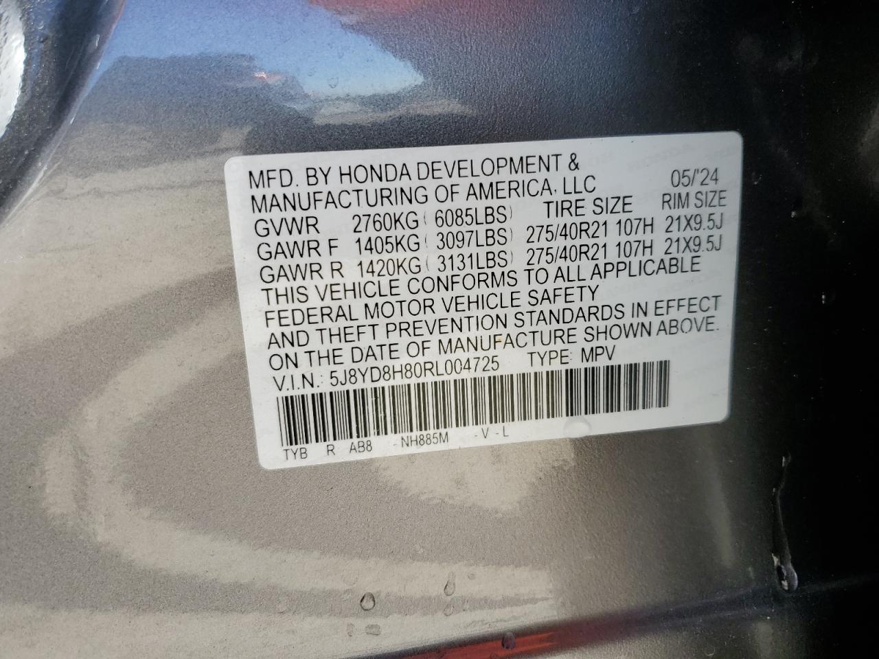 2024 ACURA MDX TYPE S ADVANCE VIN:5J8YD8H80RL004725