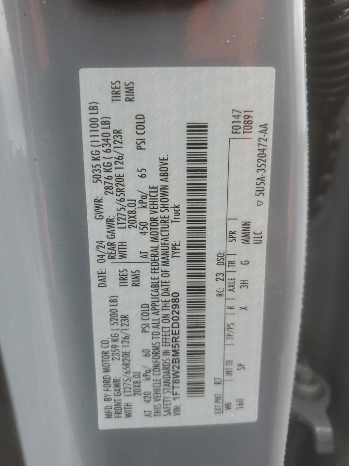 2024 FORD F250 SUPER DUTY VIN:1FT8W2BM5RED02980