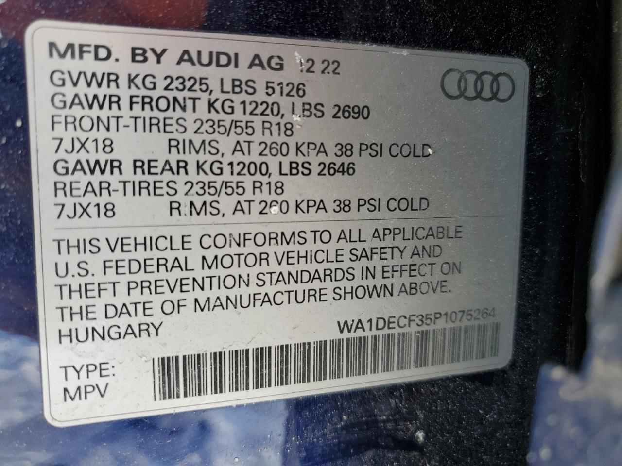 2023 AUDI Q3 PREMIUM S LINE 45 VIN:WA1DECF35P1075264