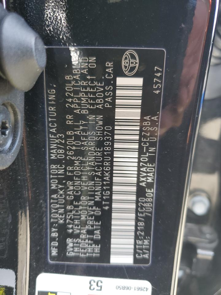 2024 TOYOTA CAMRY SE NIGHT SHADE VIN:4T1G11AK6RU189370