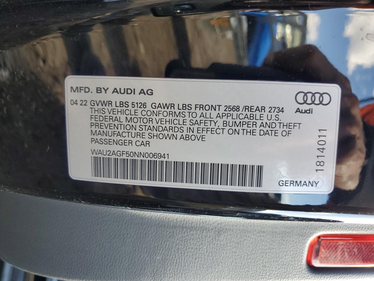 2022 AUDI A5 PREMIUM 45 VIN:WAU2AGF50NN006941