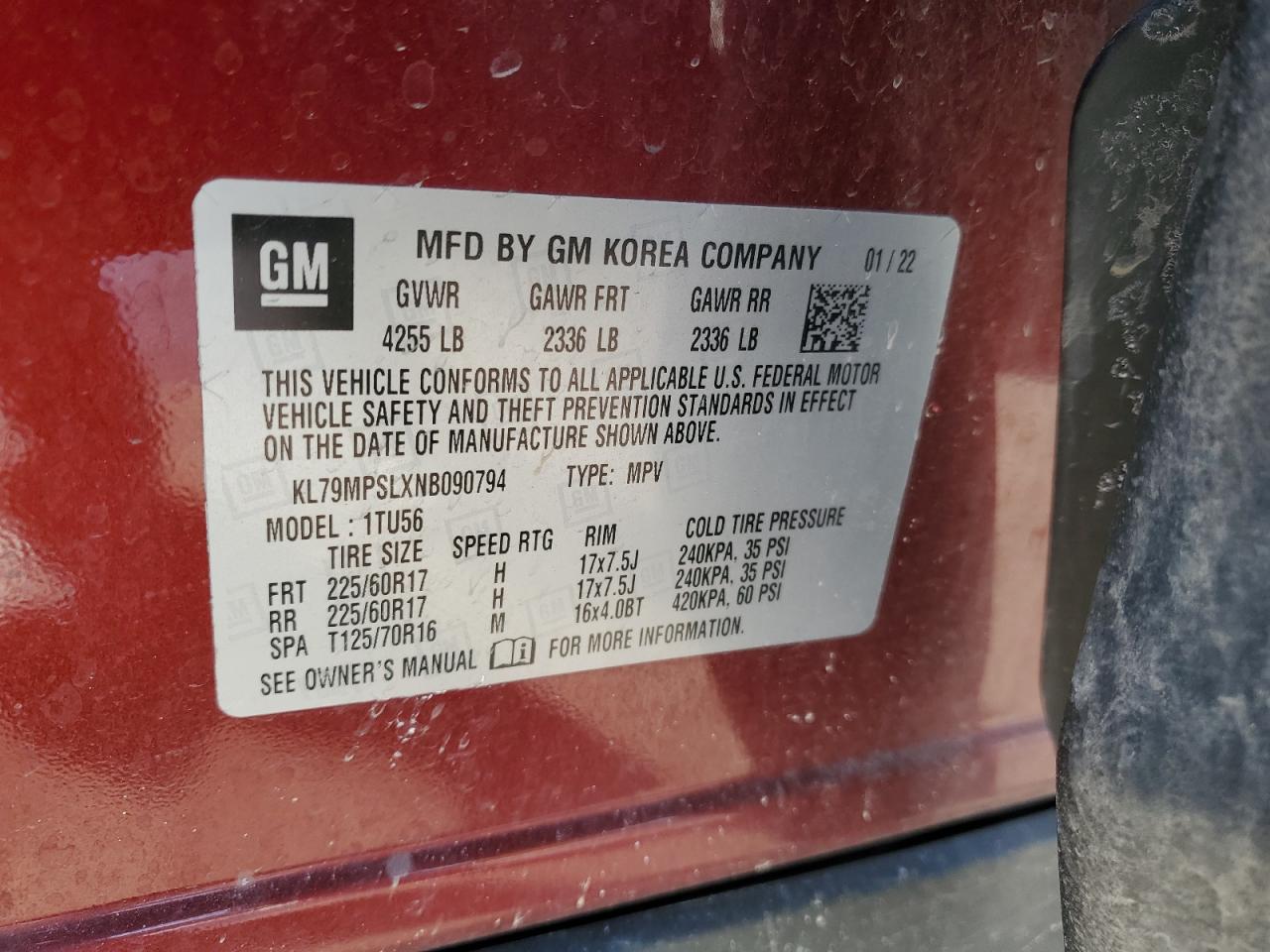 2022 CHEVROLET TRAILBLAZER LT VIN:KL79MPSLXNB090794