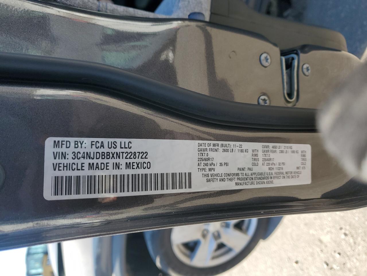 2022 JEEP COMPASS LATITUDE VIN:3C4NJDBBXNT228722