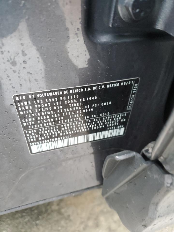 2022 VOLKSWAGEN TAOS SE VIN:3VVSX7B27NM012101