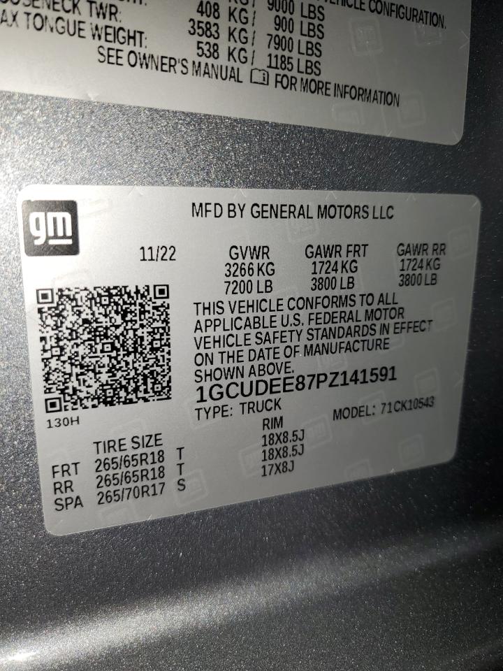 2023 CHEVROLET SILVERADO K1500 RST VIN:1GCUDEE87PZ141591