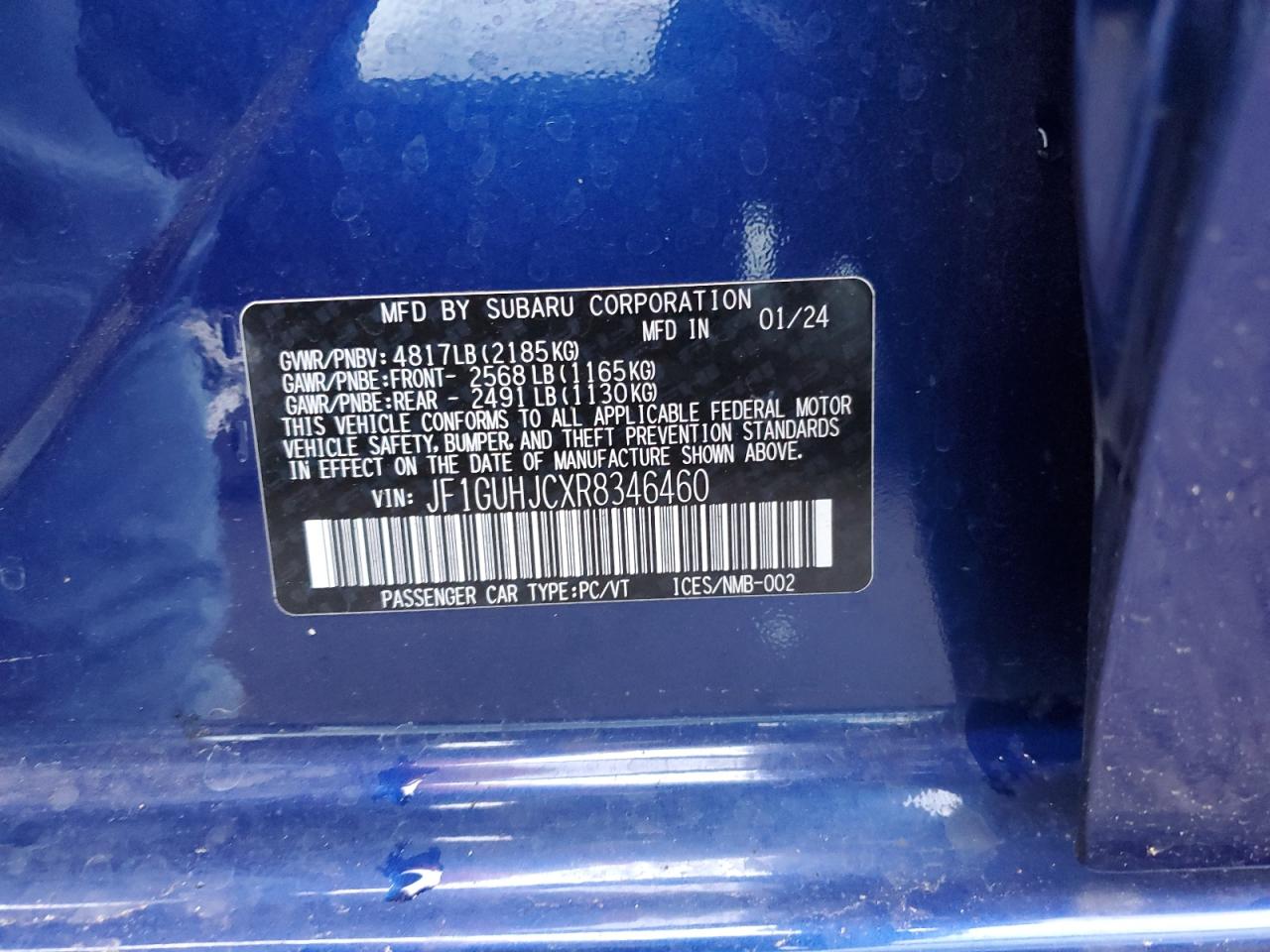 2024 SUBARU IMPREZA RS VIN:JF1GUHJCXR8346460