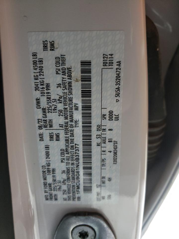 2022 FORD ESCAPE SE VIN:1FMCU9G61NUB37377