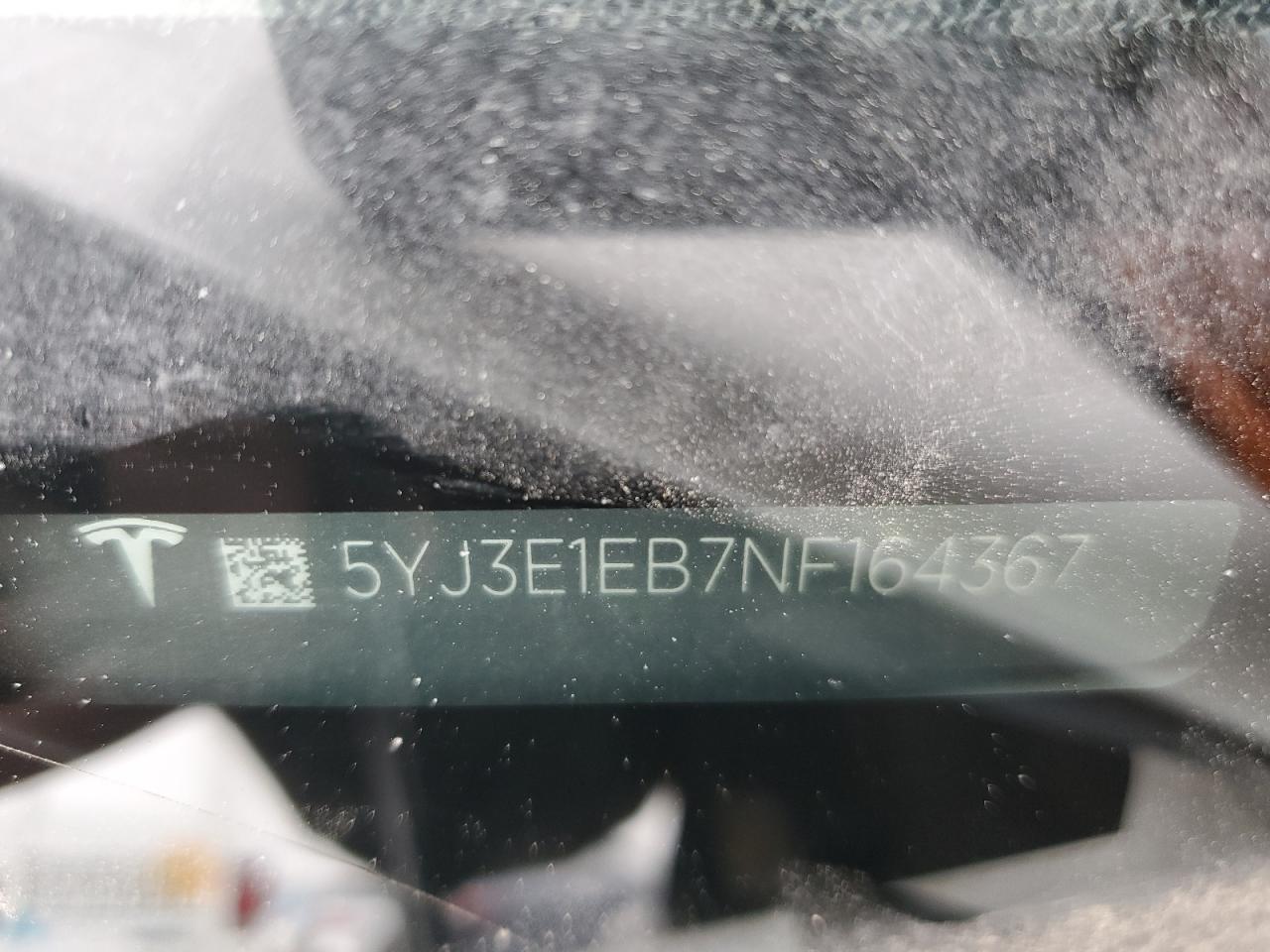 2022 TESLA MODEL 3 VIN:5YJ3E1EB7NF164367