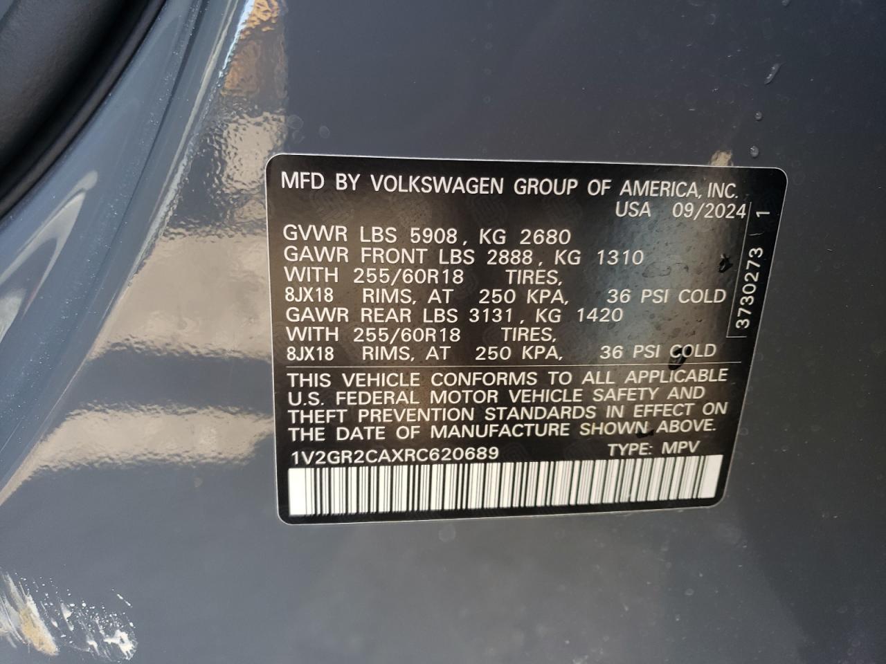2024 VOLKSWAGEN ATLAS PEAK EDITION SEL VIN:1V2GR2CAXRC620689