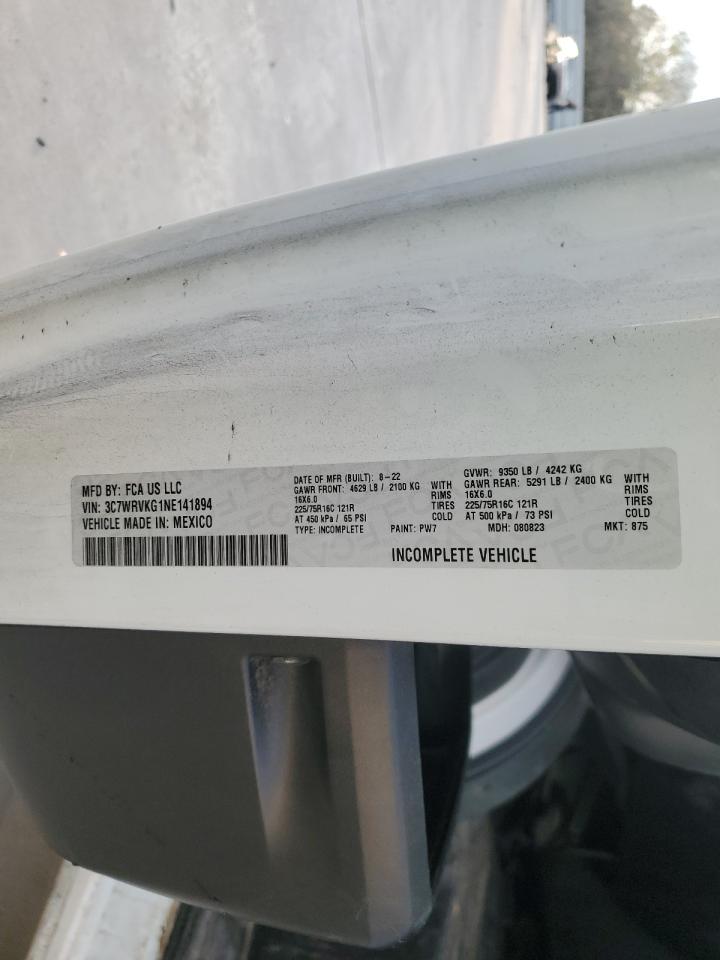 2022 RAM PROMASTER 3500 3500 STANDARD VIN:3C7WRVKG1NE141894