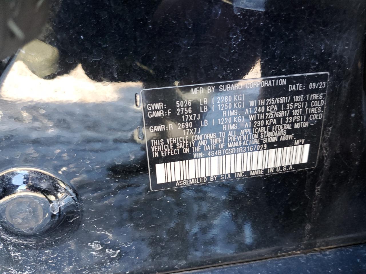 2024 SUBARU OUTBACK WILDERNESS VIN:4S4BTGSD1R3167029