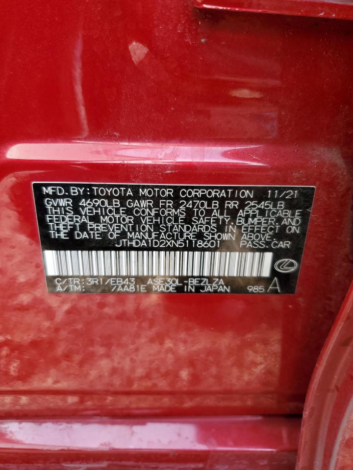 2022 LEXUS IS 300 VIN:JTHDA1D2XN5118601