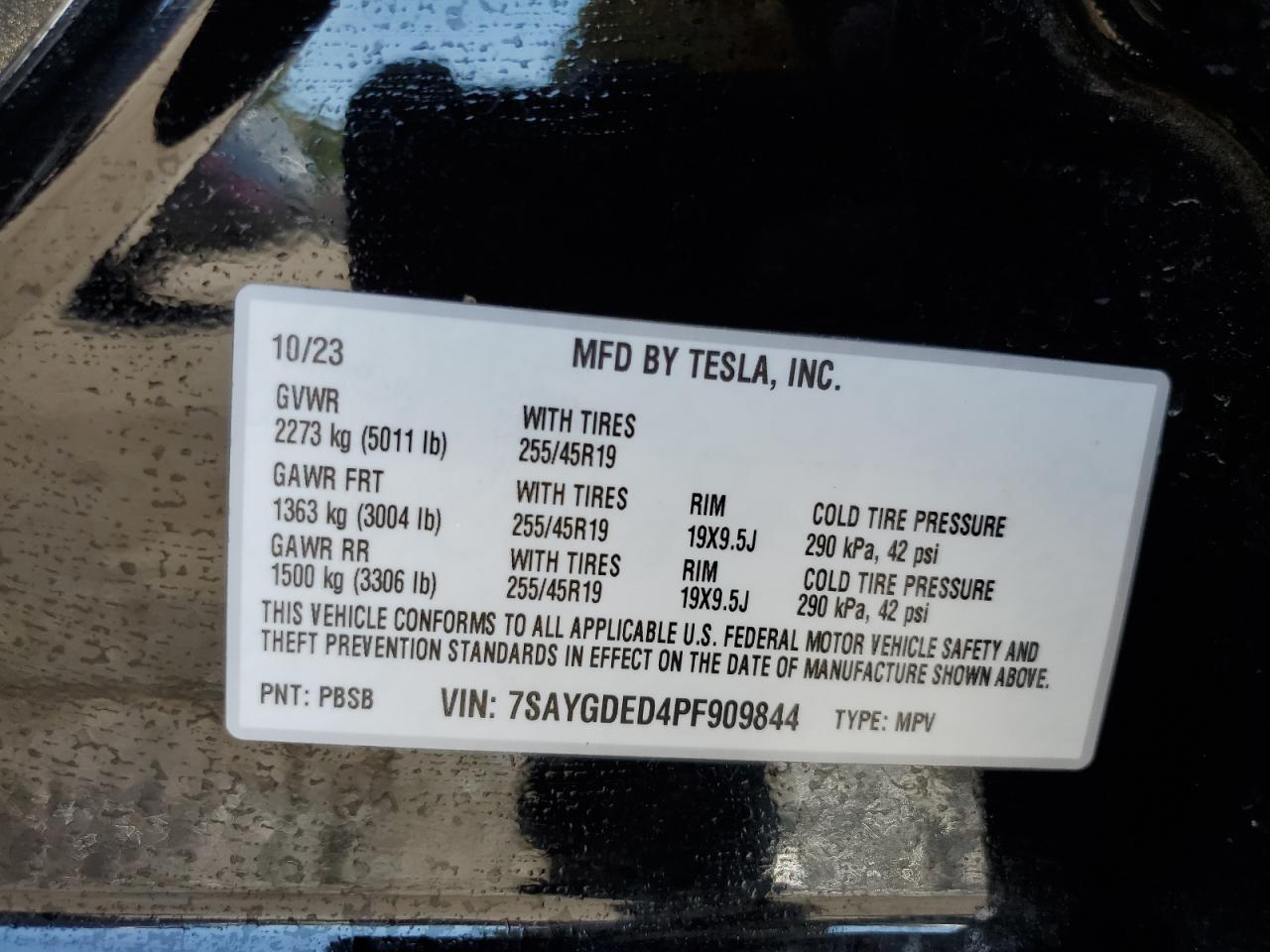 2023 TESLA MODEL Y VIN:7SAYGDED4PF909844