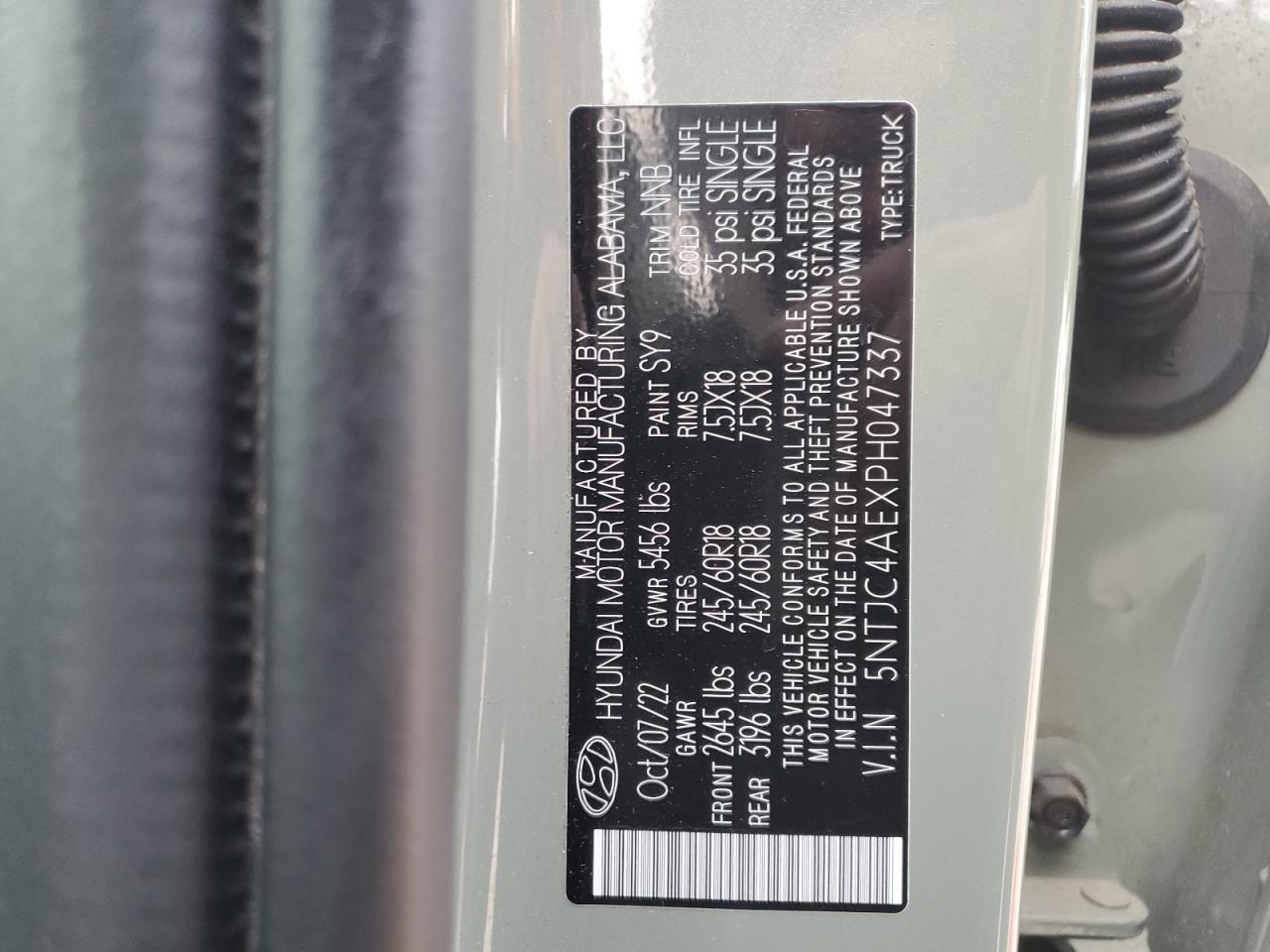 2023 HYUNDAI SANTA CRUZ SEL VIN:5NTJC4AEXPH047337