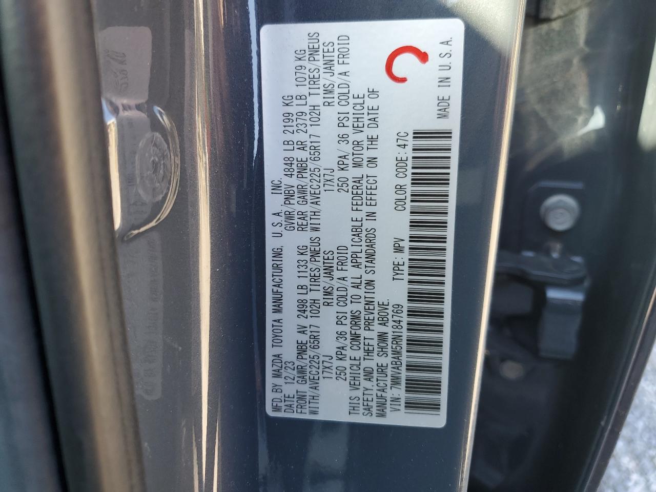 2024 MAZDA CX-50 SELECT VIN:7MMVABAM5RN184769
