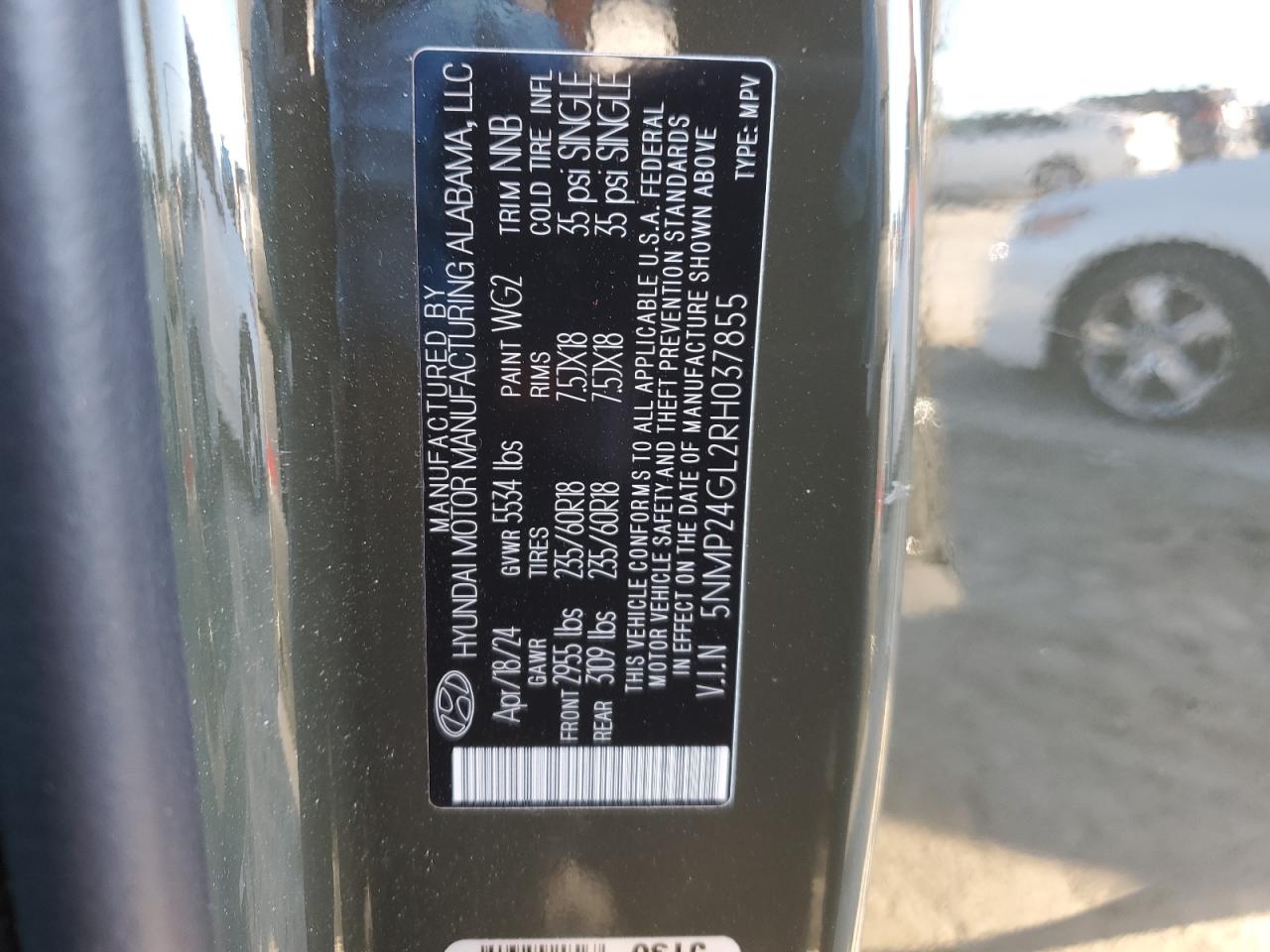 2024 HYUNDAI SANTA FE SEL VIN:5NMP24GL2RH037855