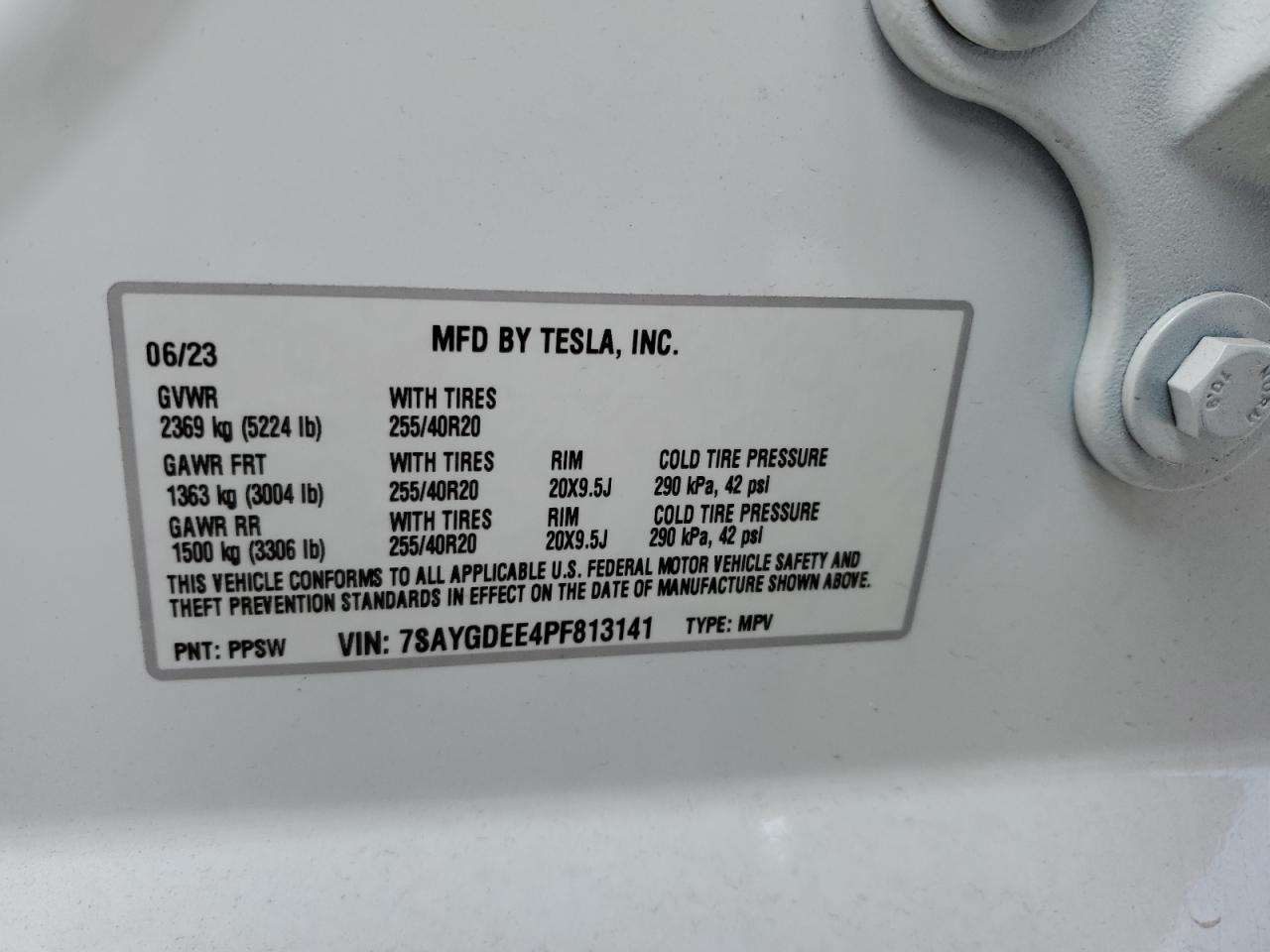 2023 TESLA MODEL Y VIN:7SAYGDEE4PF813141