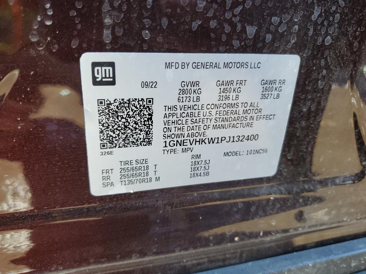 2023 CHEVROLET TRAVERSE LT VIN:1GNEVHKW1PJ132400