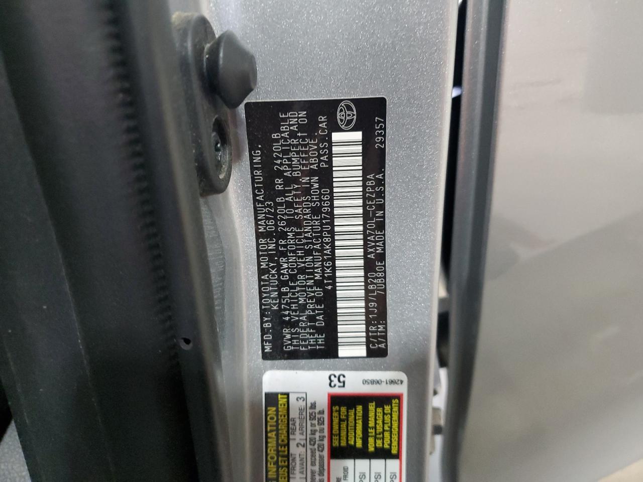 2023 TOYOTA CAMRY XSE VIN:4T1K61AK8PU179660