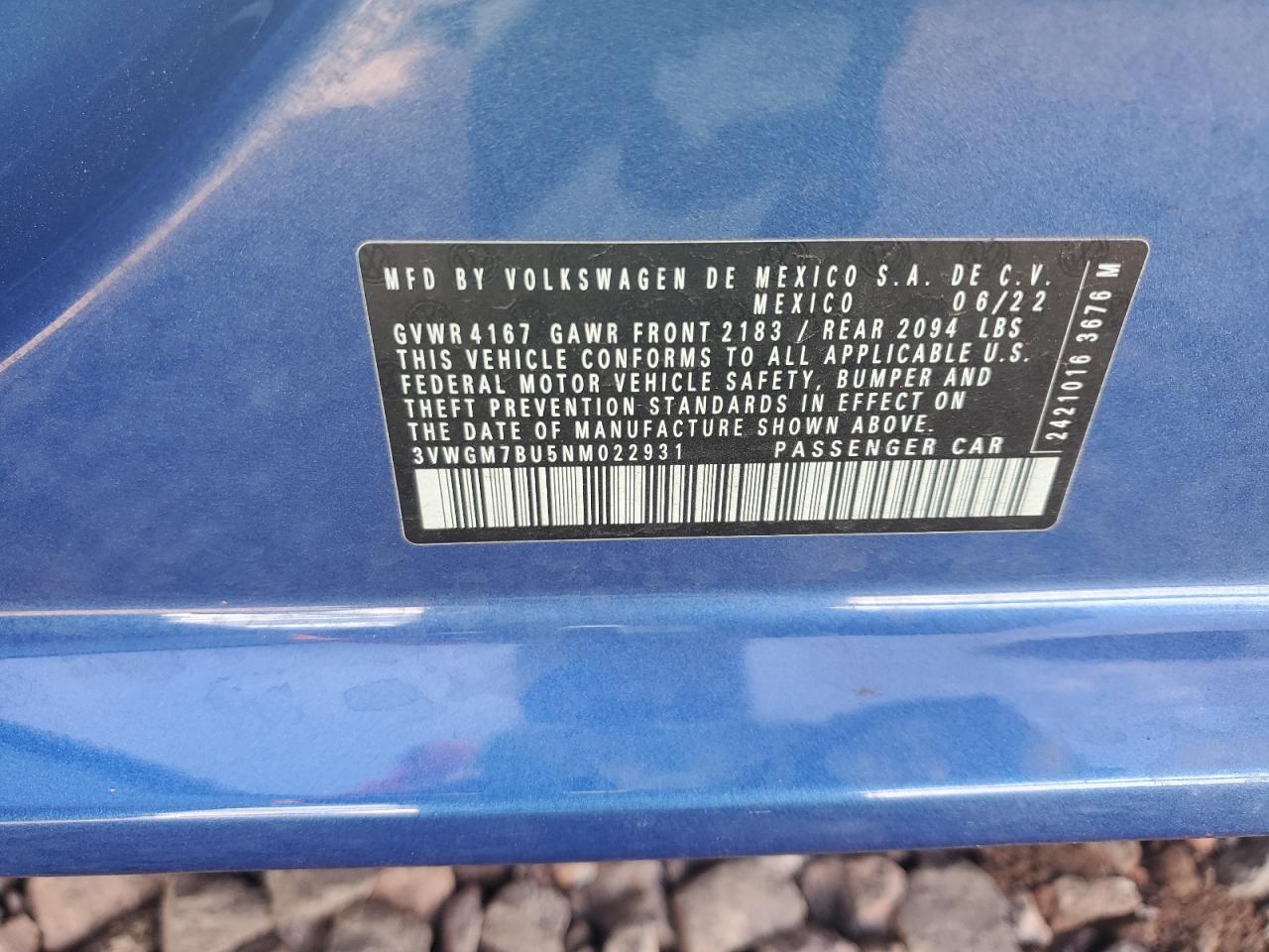 2022 VOLKSWAGEN JETTA SEL VIN:3VWGM7BU5NM022931