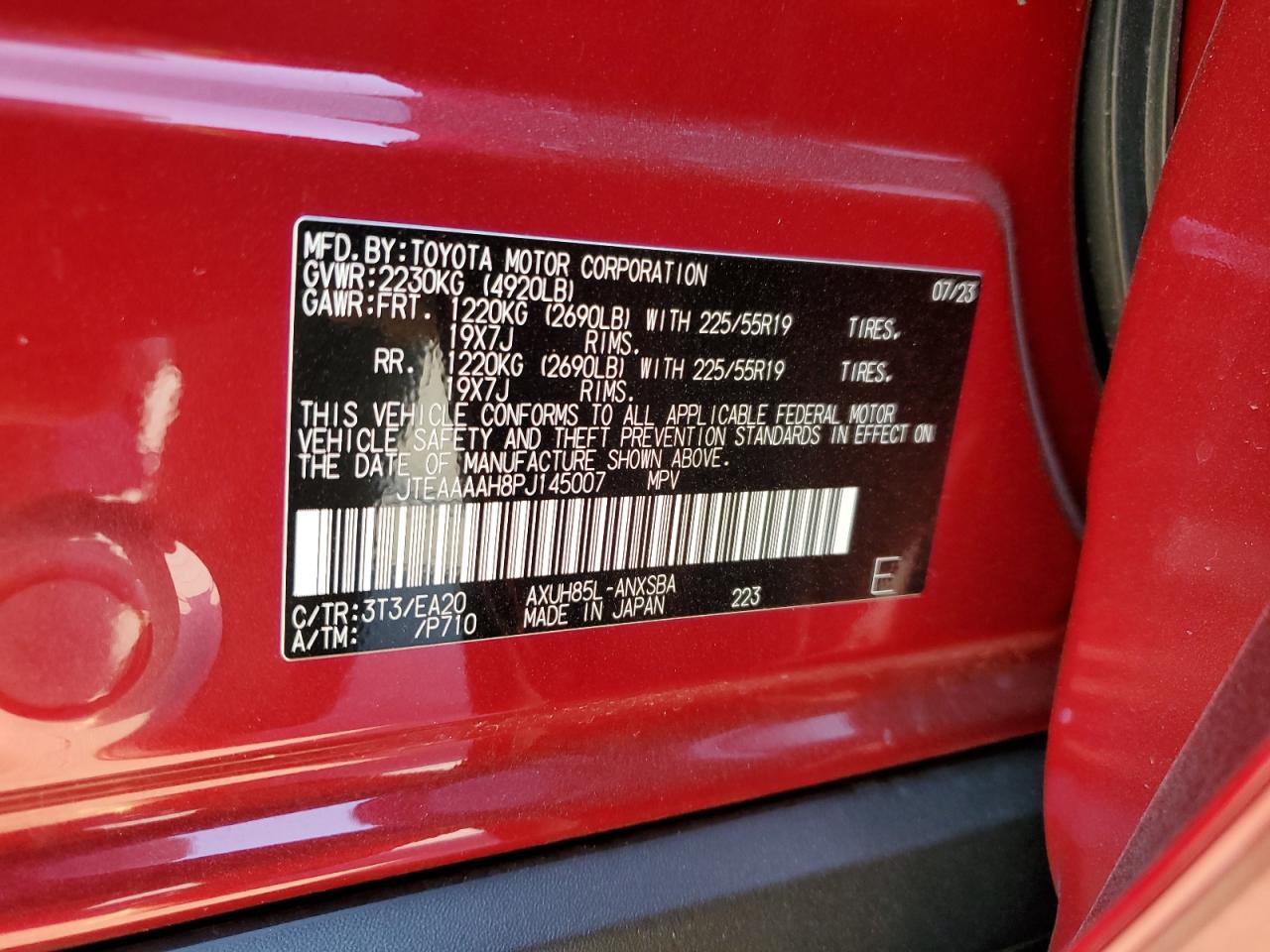 2023 TOYOTA VENZA LE VIN:JTEAAAAH8PJ145007