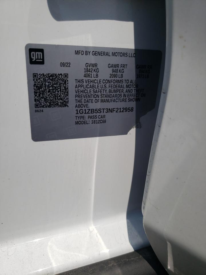 2022 CHEVROLET MALIBU LS VIN:1G1ZB5ST3NF212958