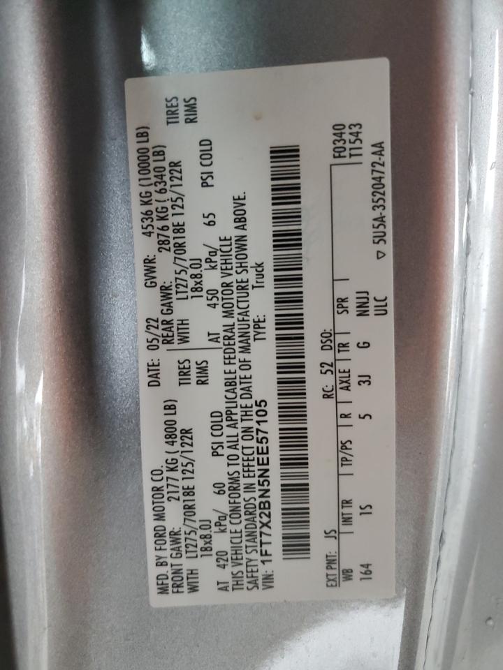 2022 FORD F250 SUPER DUTY VIN:1FT7X2BN5NEE57105