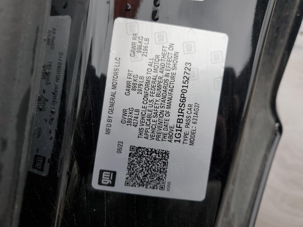 2023 CHEVROLET CAMARO LS VIN:1G1FB1RS6P0152723