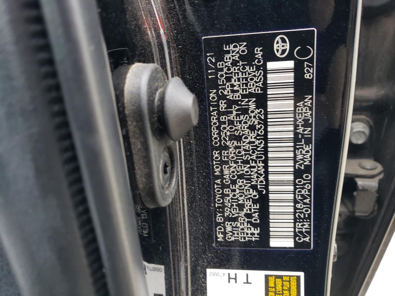 2022 TOYOTA PRIUS NIGHT SHADE VIN:JTDKAMFU1N3163723