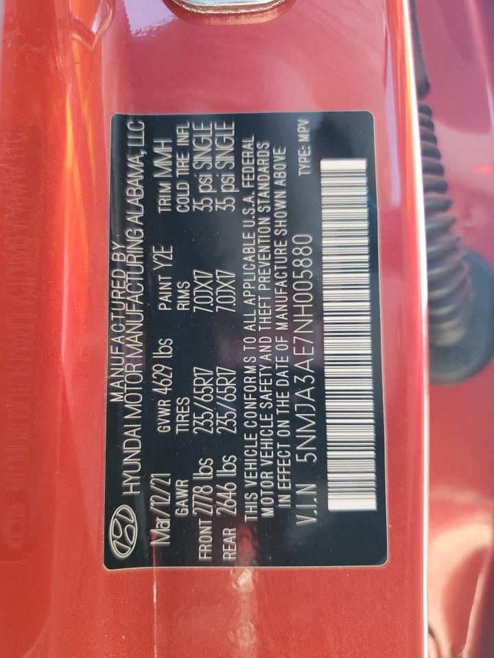 2022 HYUNDAI TUCSON SE VIN:5NMJA3AE7NH005880