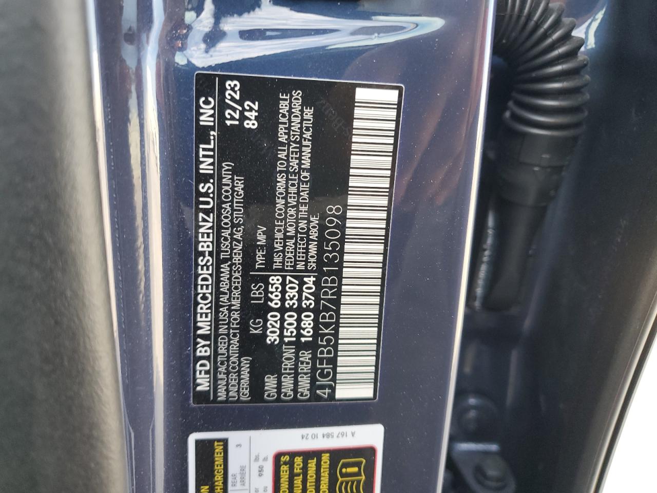 2024 MERCEDES-BENZ GLE 450 4MATIC VIN:4JGFB5KB7RB135098